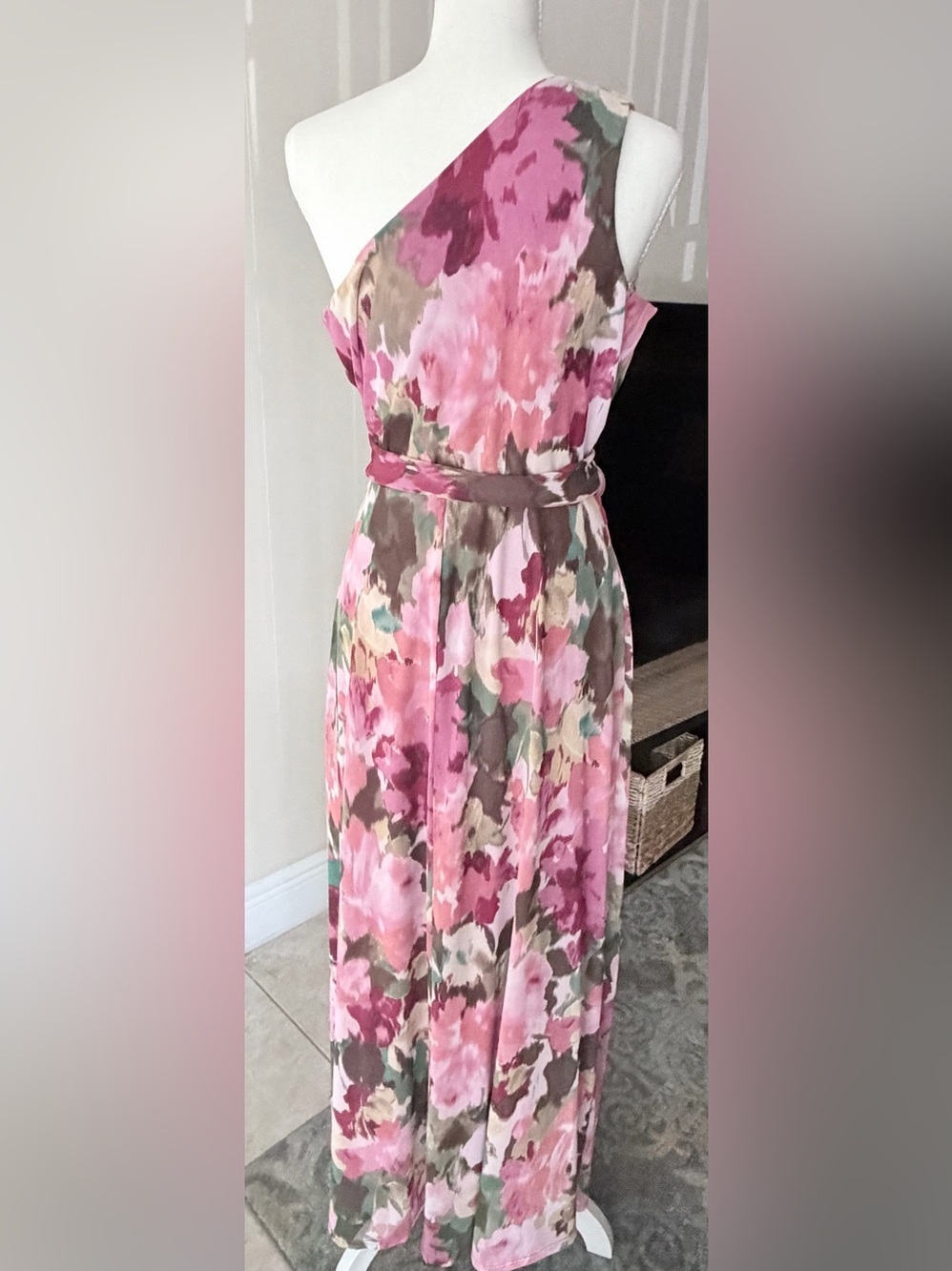 Nicole Miller Pink Floral One-Shoulder Maxi Dress - Picture 4 of 8